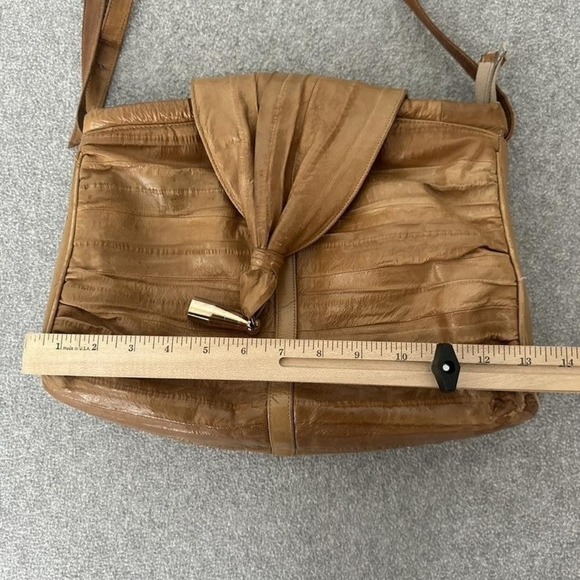 Vintage Genuine Eel Skin Shoulder Bag Purse Exotic Medium Brown Korea Tassel 80s - Picture 8 of 12